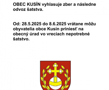 Aktuality / OBEC KUSÍN vyhlasuje zber a následne odvoz šatstva - foto