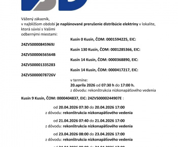 Aktuality / Oznámenie o prerušení distribúcie elektriny - foto