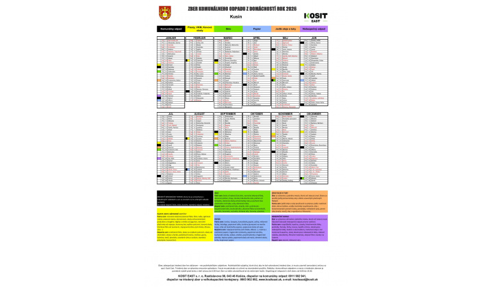 Kalendár triedeného zberu  na rok 2026