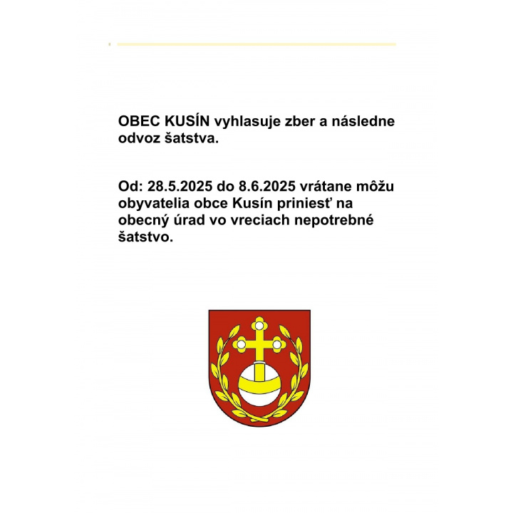 OBEC KUSÍN vyhlasuje zber a následne odvoz šatstva