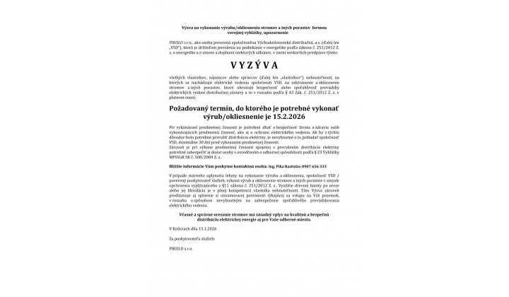 Výzva na vykonanie výrubu